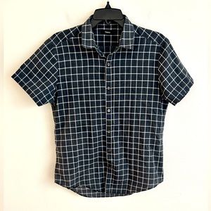 Theory Men’s Gray White Checkered Short Sleeve Button Down Shirt Size Medium